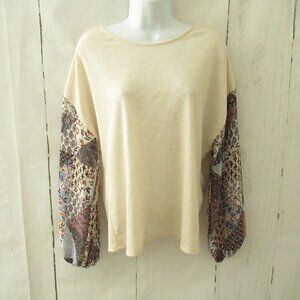 Francescas Alya Top M Medium Cream Waffle Thermal Knit Patchwork Twist Back